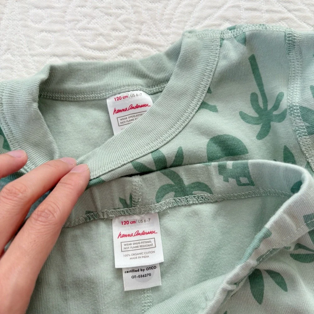Hanna Andersson HannaJams Pajama Set, Green Tropical Print Sz 6-7